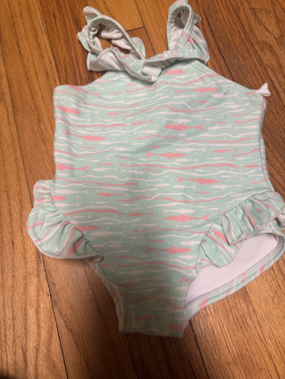 Kids One-Piece Ruffle Swimsuit in Mint and Pink